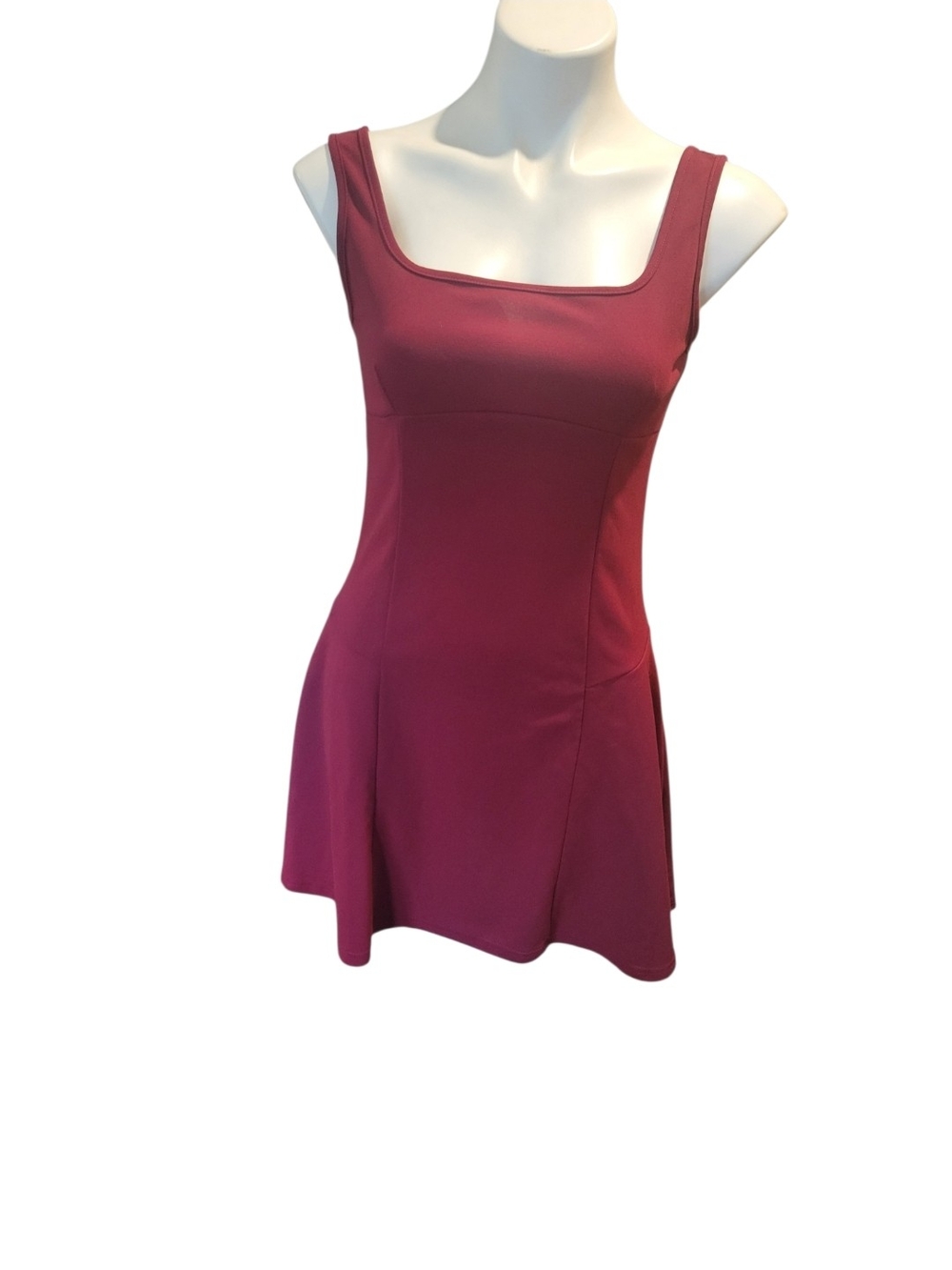 Sleeveless Square Neck Skater Dress in Berry